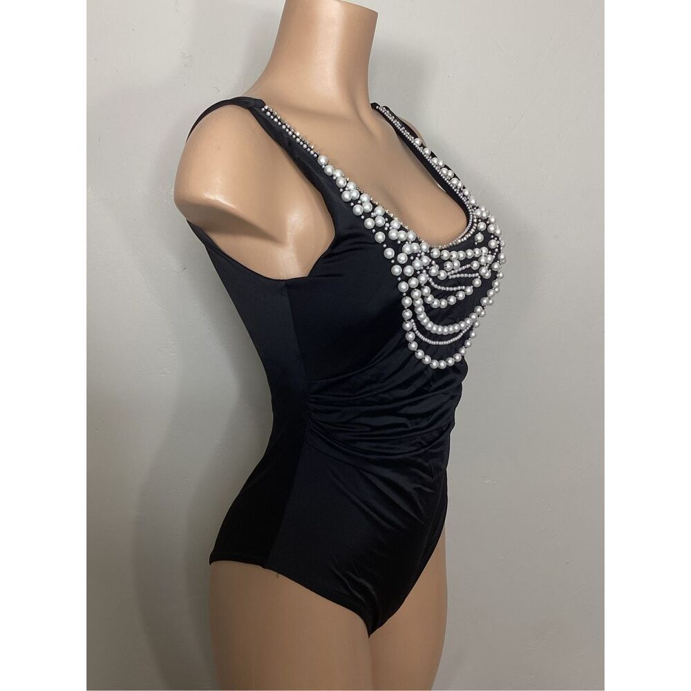 New. Amita Naithani black pearls and rhinestone swimsuit. Large. Retails $169 - Picture 4 of 8